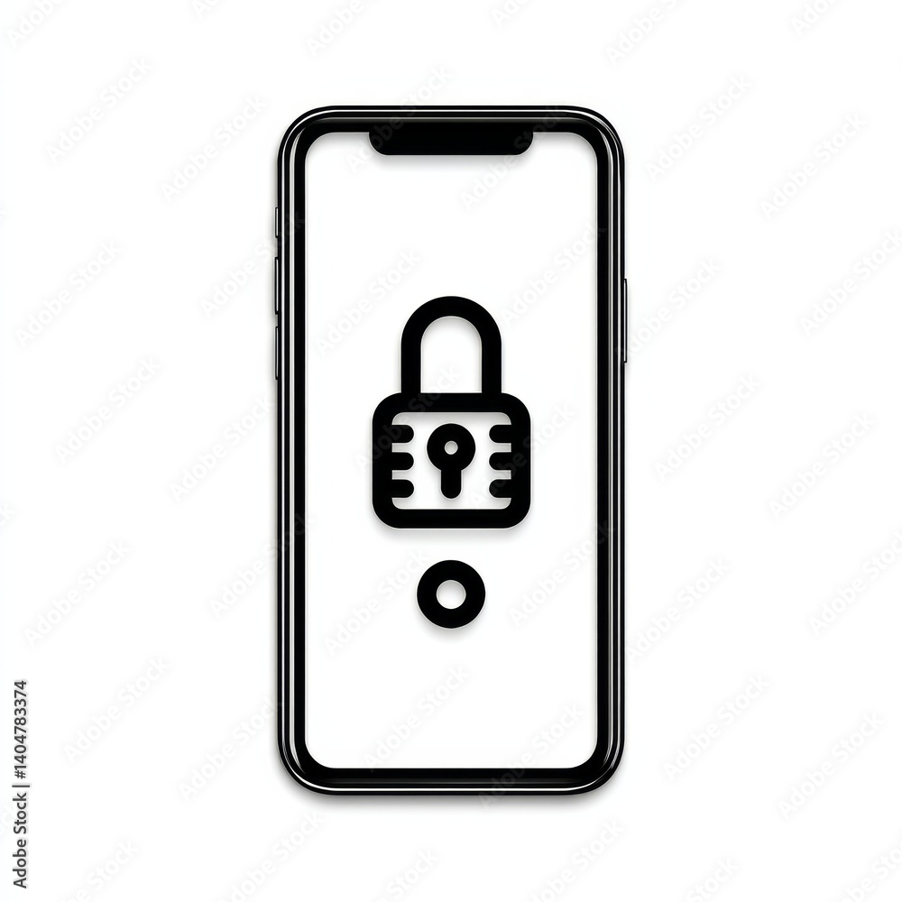 Poster smartphone security concept illustration showing padlock on display, symbolizing data protection and