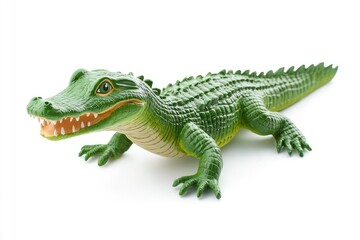 Fototapeta premium Green Alligator Toy: Realistic Reptile Figure in Playful Pose