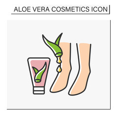 Beauty procedure color icon. Aloe vera extract for feet moisturizing and care. Cream for dry feet and cracked heels. Aloe vera cosmetics concept. Isolated vector illustration
