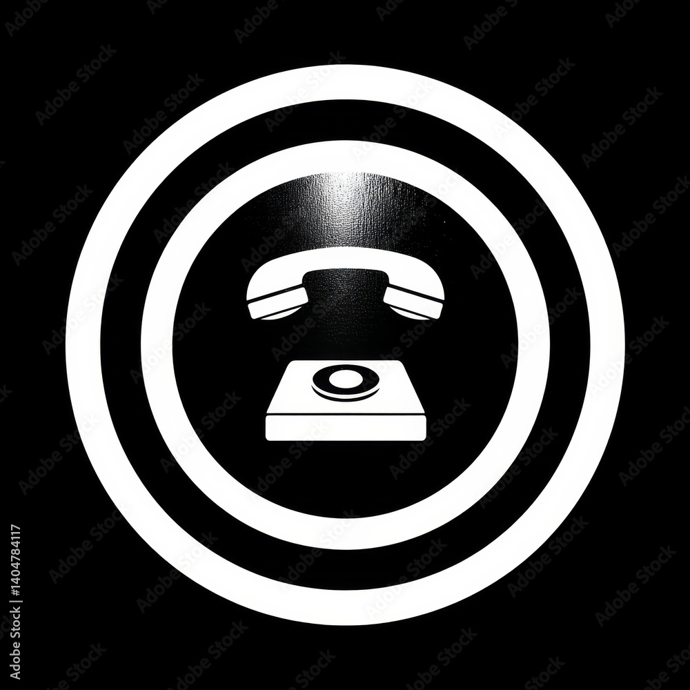 Poster white telephone symbol within concentric circles on black background - modern icon