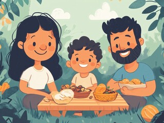 A family with kids having a picnic in the park
