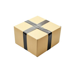 Securely Sealed Cardboard Box with Black Tape, Isolated onTransparent background