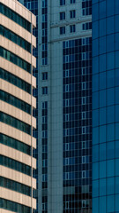 many windows and walls facade of a modern skyscraper without people