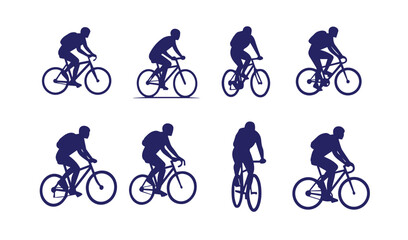 Obraz premium Cyclists with backpacks representing active lifestyle and modern transportation in silhouette designs