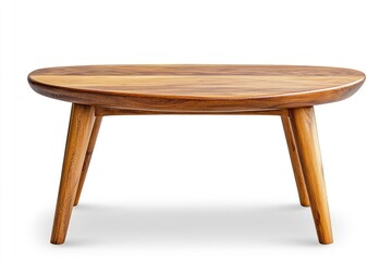 Fototapeta premium Wooden Coffee Table with Round Top and Angled Legs on White
