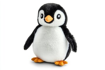 Cute Penguin Plush Toy Standing on White Background