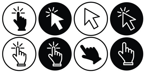 Computer mouse click cursor icon set. Cursor pointer clicking symbol. Hand cursors icons click collection. Hand Cursor. Vector illustration.