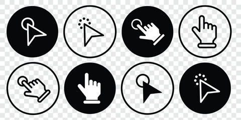 Hand click icon set illustration. Touchscreen hand gesture icon set. Hand cursor icon. Pointer sign and symbol. Mouse click cursor collection. Vector illustration.
