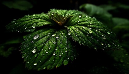 Dew-kissed leaves close-up