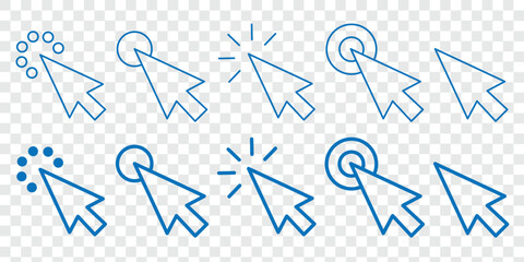 Computer mouse click cursor icon set. Cursor pointer clicking symbol. Hand cursors icons click collection. Hand Cursor. Vector illustration.