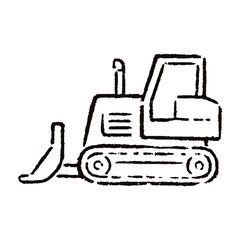 手描きのブルドーザーのイラスト_白黒
