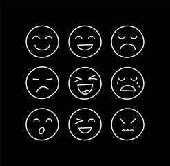 Set of smiles with emotions, hand drawn collection