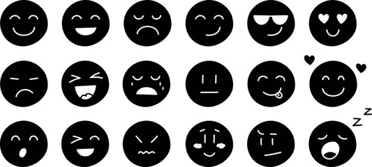 Set of smiles with emotions, hand drawn collection