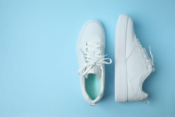White sneakers on a blue background