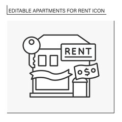 Rent line icon. Modern building for store. Fixed amount of money. Business.Apartment for rent concept. Isolated vector illustration. Editable stroke