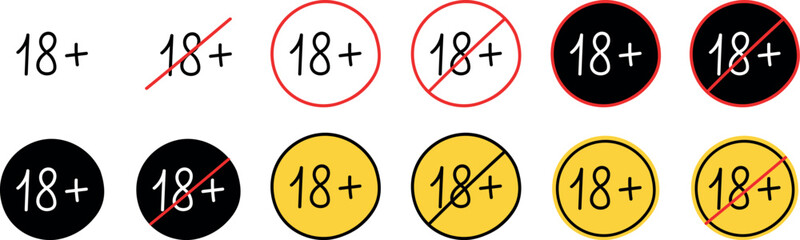 18 plus only icon. Age limit under 18 year sign