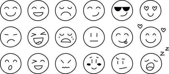 Set of smiles with emotions, hand drawn collection