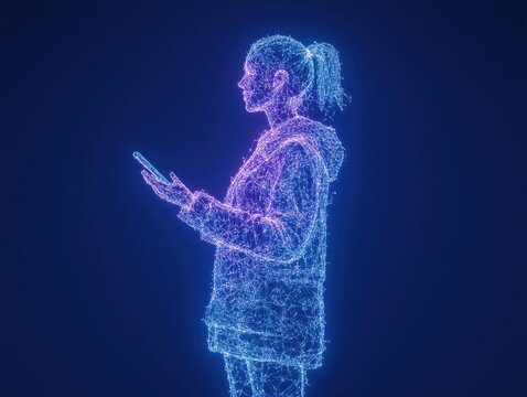  an AI-powered virtual assistant is shown as a digital assistant with a glowing outline