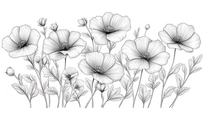Fototapeta premium Black and white flowers botanical drawing