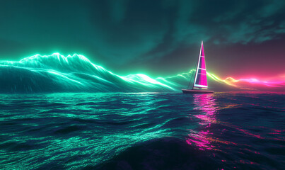 sailing boat in the night