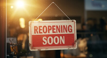 Reopening Soon Sign in Shop Window: A Golden Hour Announcement AI Generated
