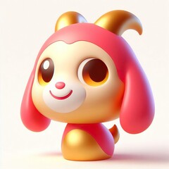 Naklejka premium A cheerful 3d anthropomorphic goat with a rounded body, short legs, and big ears, featuring bright, pink and gold colors with smooth depicting a friendly, smiling face 