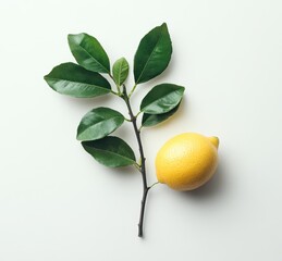 Fresh Lemon with Green Leaves on a Light Background, Ideal for Culinary, Healthy Eating, Natural Ingredients, and Organic Food Concepts