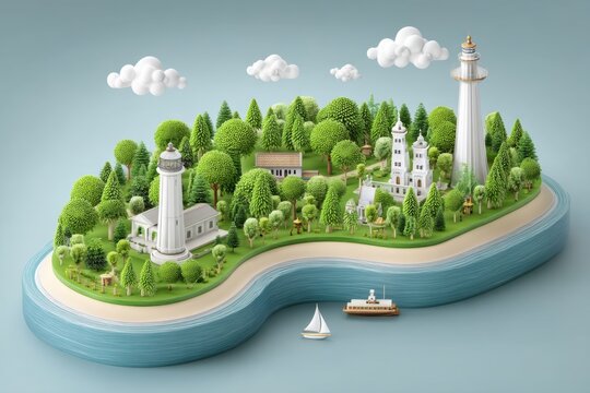 Clean flat design of Phuket map with beach markers