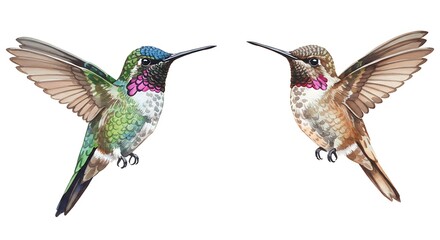 Obraz premium Avian Elegance: Detailed Hummingbird Illustration AI Generated