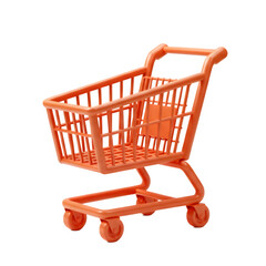 A red miniature shopping cart with a plastic-like appearance and toy-like design. Isolated on a transparent background, perfect for e-commerce, retail visuals, product mockups, or marketing use.
