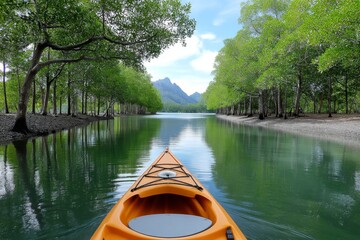Obraz premium Kayaking through mangroves and limestone cliffs in Phang Nga Bay
