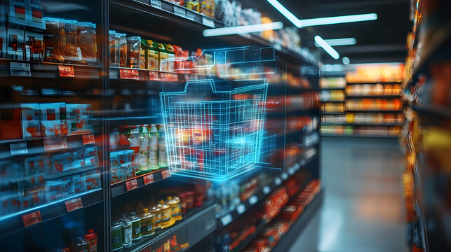 product image projected as a transparent hologram above a real-world table, showcasing the AR experience in retail 