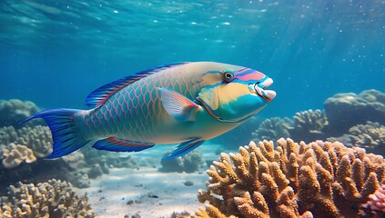 Fototapeta premium Vibrant Parrotfish in Coral Reef