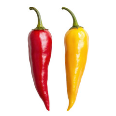 Ripe red and yellow paprika placed on a Transparent background showcasing vivid color contrast and freshness, Ripe red and yellow paprika Isolate