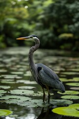 Heron in a Garden Pond