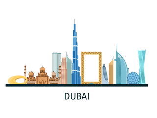 Obraz premium dubai city symbol building travel tourism modern city illustration clipart