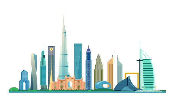 dubai city symbol building travel tourism modern city illustration clipart
