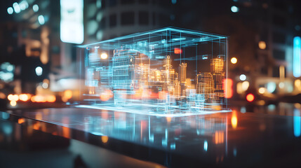 holographic overlay of digital content, like text or images, interacting with real-world elements in an augmented reality setting 