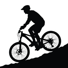 Fototapeta premium Silhouette Cyclist Riding Downhill on Mountain Bike with Transparent Background