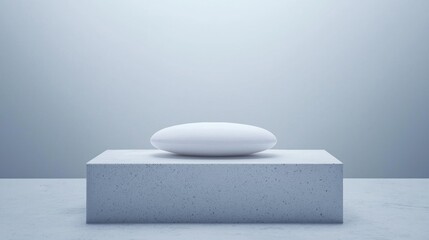 Fototapeta premium A minimalist white sculpture sits atop a gray block.