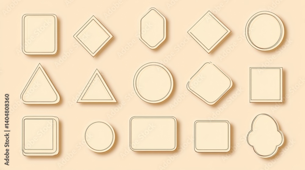 Poster Outlined sticker shapes in various geometric designs over a flat beige background create a clean-style aesthetic for creative projects