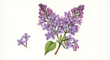 Naklejka premium Watercolor Lilacs: A Delicate Botanical Study AI Generated