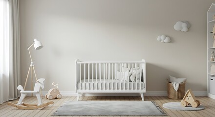 Serene Nursery Design: 3D Render of a Calming Baby Room AI Generated