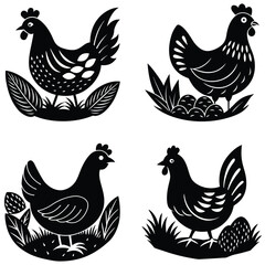 Chicken Vector Silhouetted Bundle Set Collection