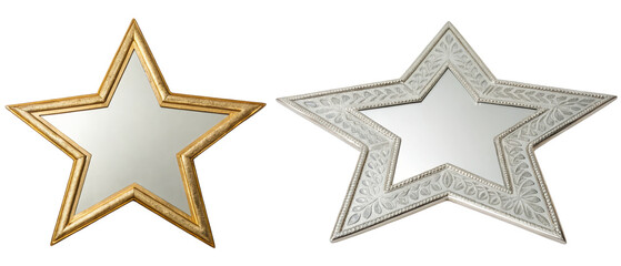 Stylish star-shaped mirrors for decorative wall accents isolated with transparent background