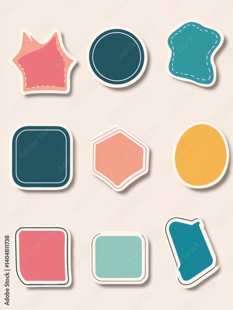 Poster collective of outlined sticker shapes over a flat beige background showcasing modern graphic design 