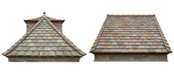 Charming roof designs with traditional tile patterns isolated with transparent background