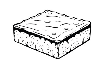 Stylized Piece Of Tiramisu Isolated On White Background Detailed Line Art Sweet Dessert Visual Graphic Illustration Perfect For Menus And Food Designs