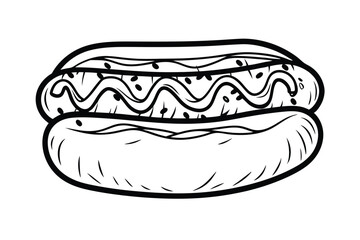 Vector Illustration Of A Hotdog With Mustard Line Art Fast Food Icon Graphic Design Element