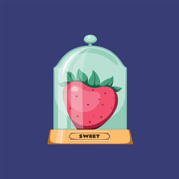 Illustration with sweety  strawberries under a cap for a postcard or poster